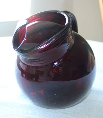 Anchor Hocking Ruby Red - Ball Pitcher & 6 Juice Glasses