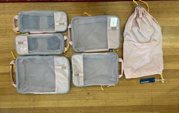 BAGSMART 6 Set Packing Cube Mesh Travel Organizer Zip Pouch Pink/Gray 1