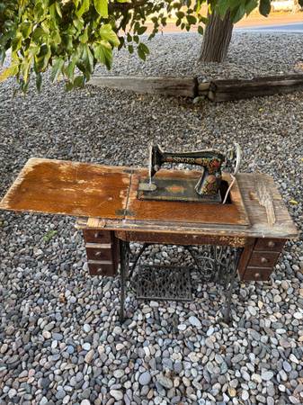 Antique sewing machine & chairs 1