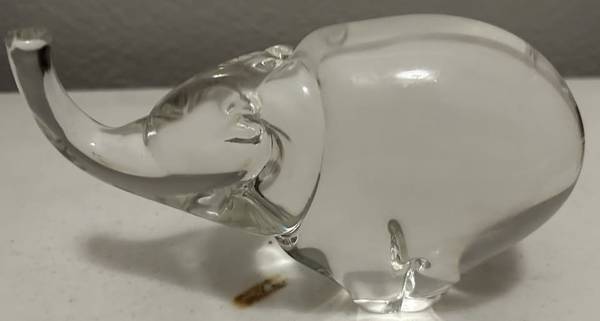 Clear Glass Lucky Elephant Figurine –Trunk Up Solid Decorative No Mark 1