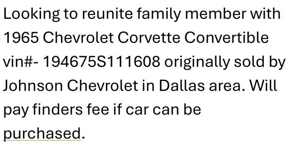 1965 Chevrolet Corvette Convertible VIN# 194675S111608 1