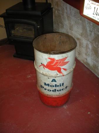 Mobil oil drum (with Pegasus), steel, vintage 1