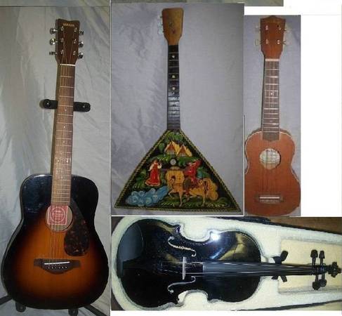 3/4 acoustic guitars:Yamaha.Ariana.USSR Balalaika,Ukulele,Violin,uke 1