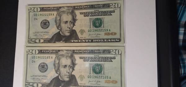 Pair 1962 Birthday Notes-$20 Fancy Serial Number Set-Near Match-Crisp 1