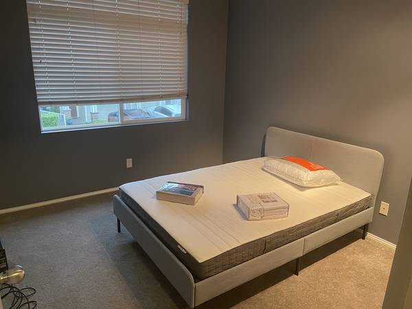 Queen Ikea bed upholstered with mattress 1