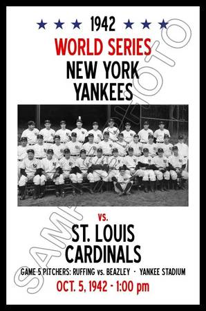 St. Louis Cardinals 1942 World Series Champions Yankees Poster Reprint 1