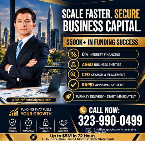 WORKING CAPITAL - AGED CORPS - $500K+ BUSINESS LOANS. GET FUNDING NOW! 1