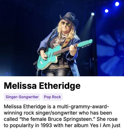 MELISSA ETHERIDGE + INDIGO GIRLS Concert Tickets - 2 seats together 1