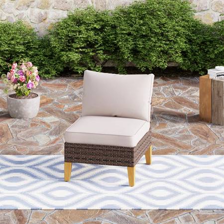 Argyri Armless Wicker Outdoor Patio Chair with Cushion 1