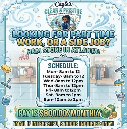 Cleaning tech needed New Atlanta store! 1