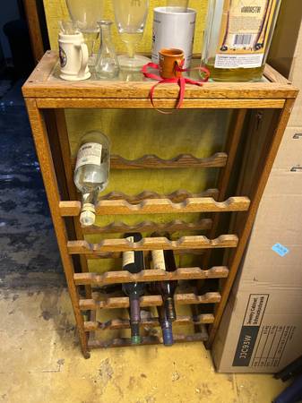 Vintage Wood wine rack with glass top 1