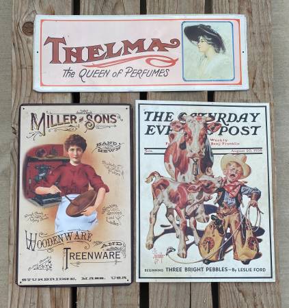 Vintage Tin Metal Sign Lot of 3 Signs 1