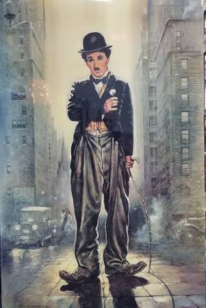 Huge CHARLIE CHAPLIN Framed Lithograph 1
