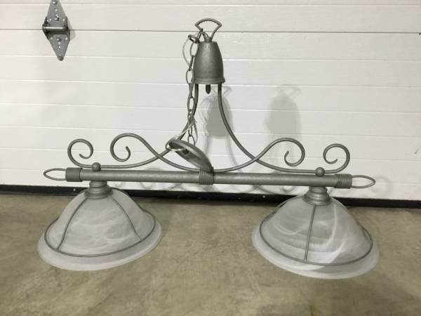 2 Globe Gray Metal Hanging Island / Billiard Chandelier 1