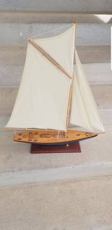 Two Replica Model Boats USS Constitution and Sailboat 1