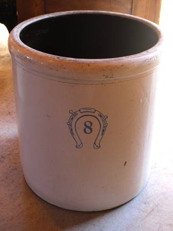 Large 8 Gallon Antique Stoneware Crock w/Cobalt Designs 1