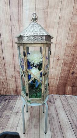 Large Decorative Lantern with Faux Flowers 1