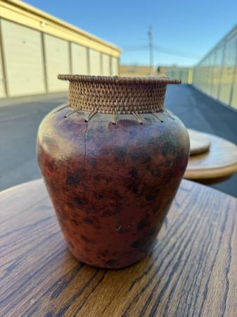 Large Handcrafted Gourd Vase with Woven Rim – 9” Tall 1