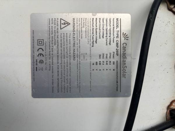 255 Watt good condition Canadian Solar solar Panels x3 1