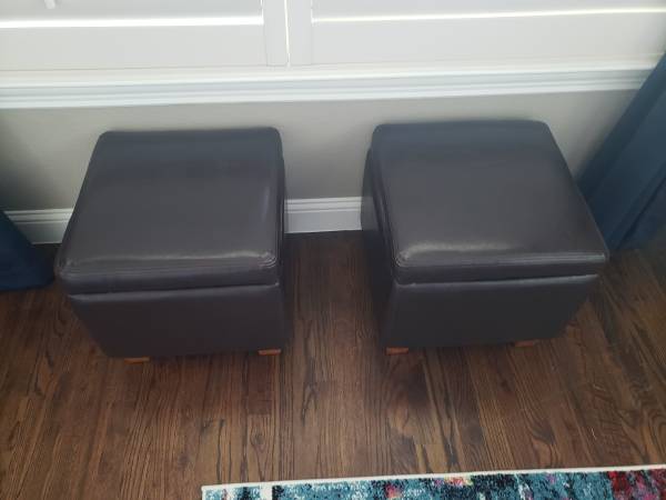 Brown leather storage chairs/ottomans - Set of 2 1