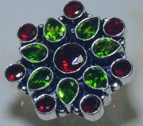 UNWORN LARGE BIG GARNET+PERIDOT RING SIZE 7 SILVER RING 1