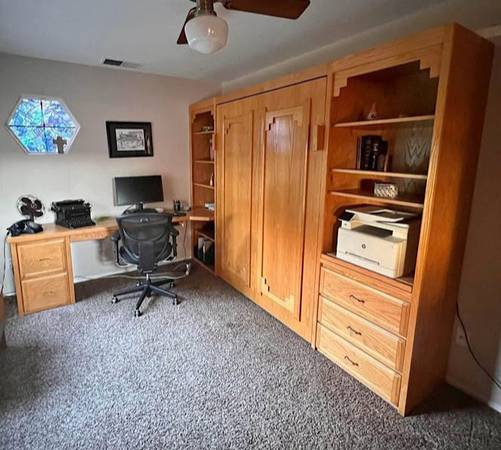 Solid Oak Murphy Bed Wallbed with Mattress Bookcase Desk Dresser Cloth 1