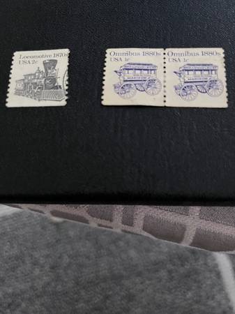 Stamps Vintage Locomotives Train 1 cent and Omnibus 2 cents 1