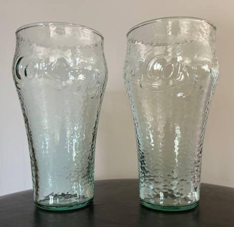 Two (2) Pebbled Vintage Coca Cola Glasses Classic Coke Bottle Green Te 1