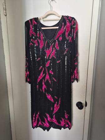 SHO MAX ORGINIALS Size Small Women's Pleated Black Pink Vintage Dress 1