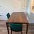 Modern Walnut Dining Table with 2 Green Velvet Chairs 1 thumbnail