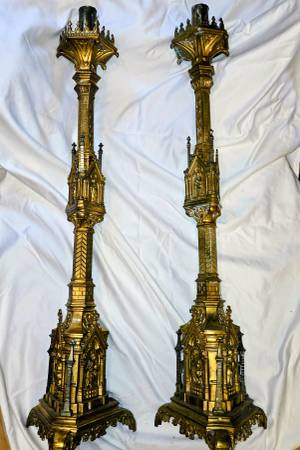 Authentic Byzantine candlesticks bronze brass super tall and heavy! 1