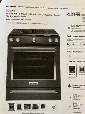 Stove - KitchenAid 30” Slide-In Gas Convection Range NEW 1