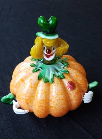 Vintage Glass Murano Clown Pumpkin 7" Figurine 1