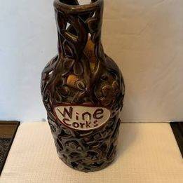 14.5" Tall Brown Ceramic Wine Corks Vase Filled with Corks 1