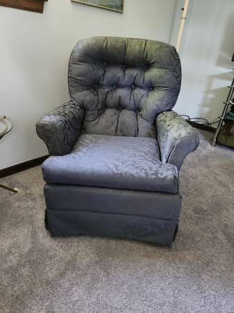 Comfy, lovely blue upholstered swivel rocker - EUC 1