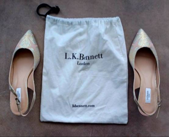 L.K. Bennett Ava metallic floral slingback pointed toe heels, US sz 9. 1