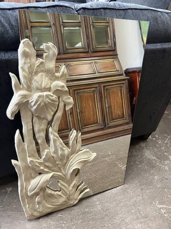 Art Deco Rectangular Mirror with Floral Applique 65015 1