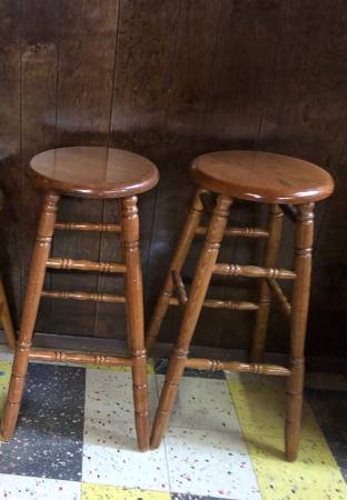 2 matching MCM wooden bar stools 1