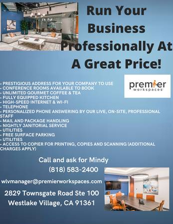 $689 Fall Special! Private Office-Furnished/Internet/kitchen/24-7 Access (Westlake Village)63800496771073120