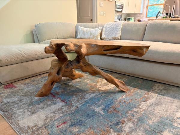 Natural Solid Teak Coffee Table-Live Edge 1