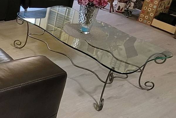 REDUCED$: TWO Coffee Table - Glass & Iron Rod 1