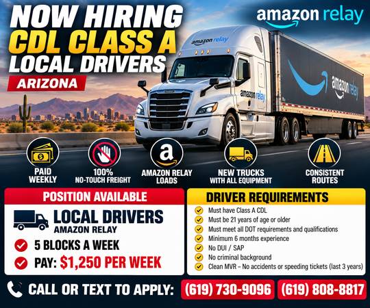 🚛 CDL Class A Local Drivers – $1,250/Week – 5 Blocks – Drop & Hook 1