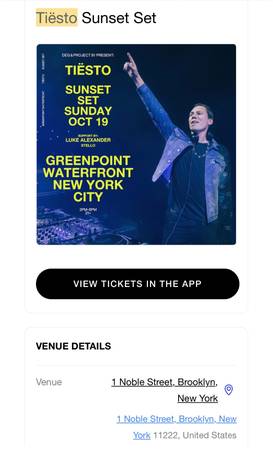 Tiesto Sunset Tickets in Greenpoint (10/19 @ 5pm) 1