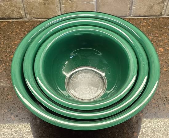 Set 3 Vintage PYREX Forest Green Clear Bottom NESTING Mixing BOWLS 322 1