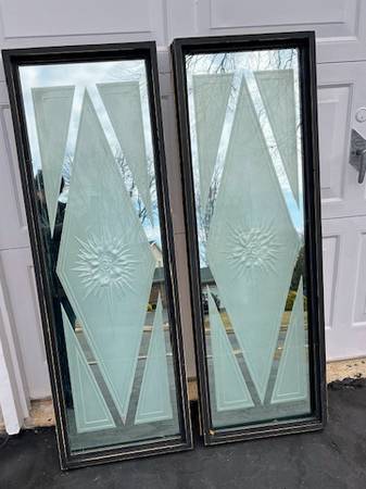 2 Antique MIRRORED ART DECO GLASS PANELS 1