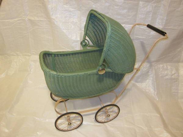 Lloyd Loom Products Wicker Doll Buggy Carriage Stroller VINTAGEANTIQUE 1