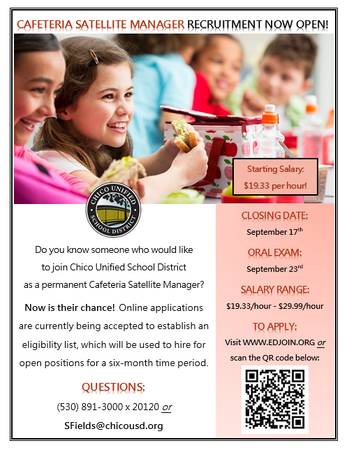 Cafeteria Satellite Manager Recruitment Now Open! 1