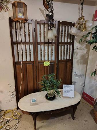 VINTAGE ROOM DIVIDER SCREEN-$250.00,MARBLE TOP COFFEE TABLE $200.00 1