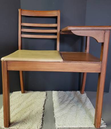 Mid-century telephone stand with padded seat 1