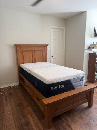 Solid Wood Custom Twin Bed w/ Storage + Nectar Hybrid Mattress 1